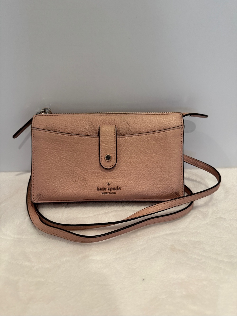 Kate Spade Jackson Blush Pink Pebbled Leather Crossbody Wallet